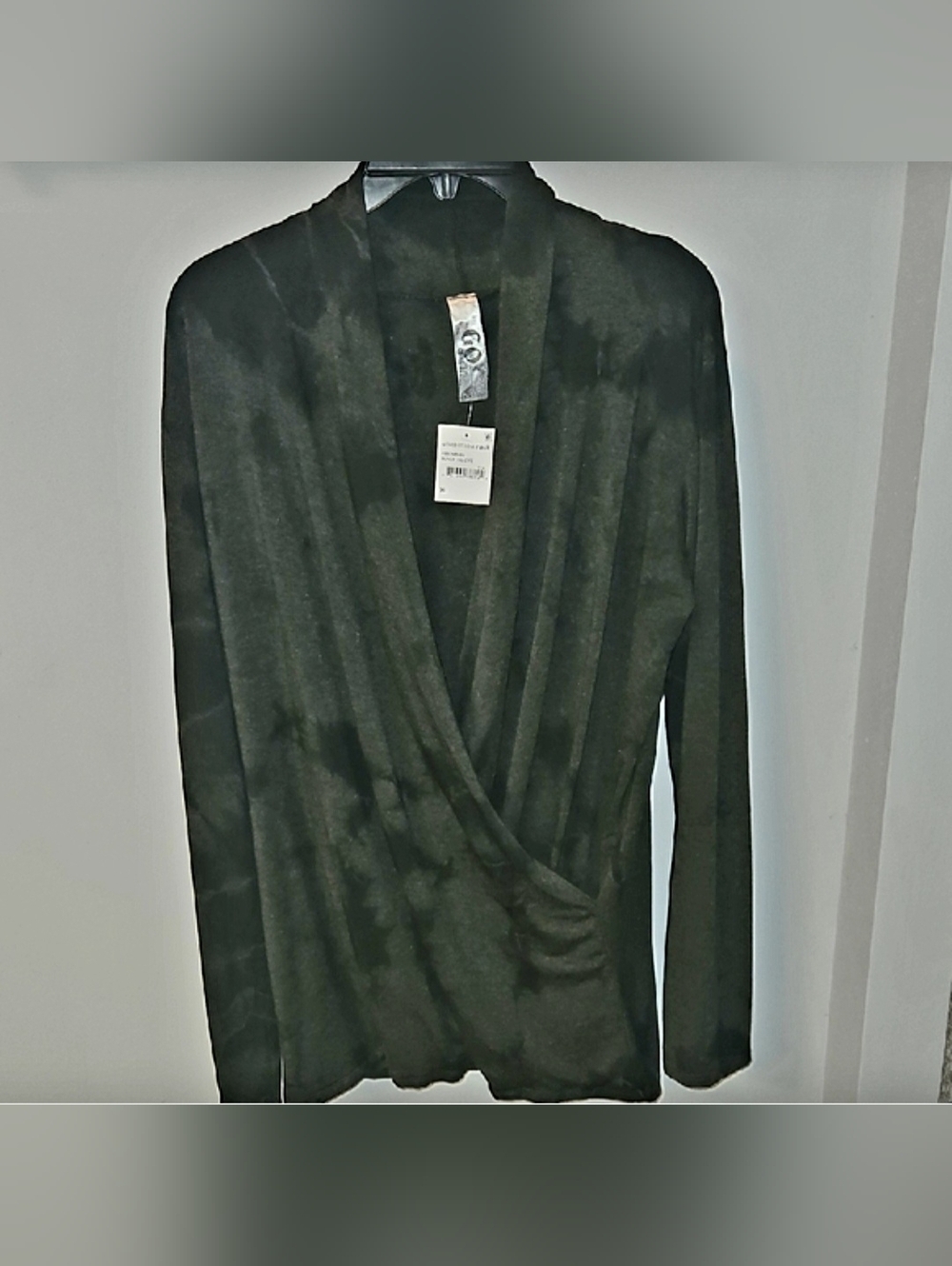 *Tie-dye Black Faux Wrap Top Deep V-neck
